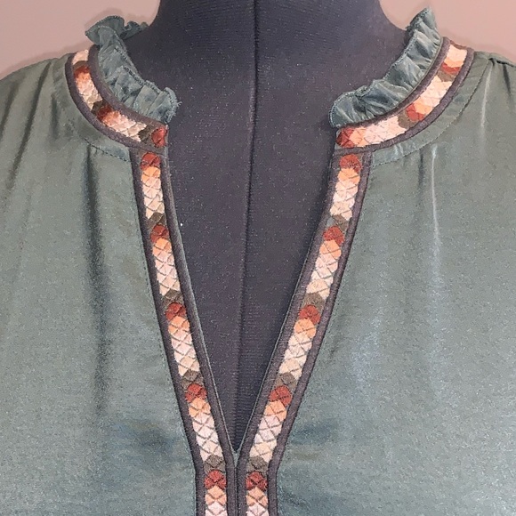 Turquoise sage long sleeve cutout blouse plus size - Picture 3 of 5